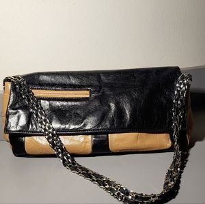 Andrew Marc Color Block Leather Chain Strap Baguette Handbag